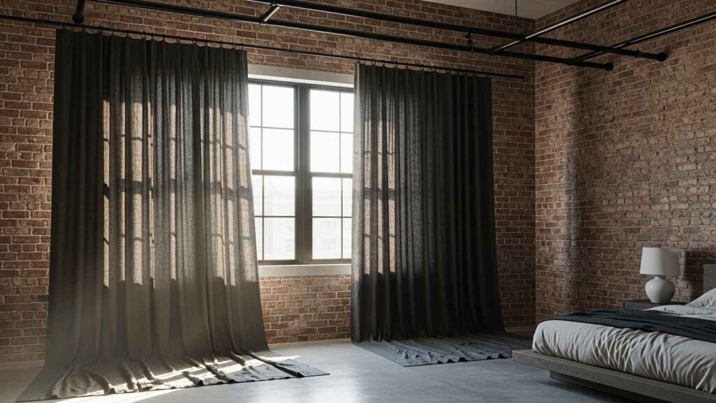 20 Edgy Industrial Bedroom Curtains That Pair With Raw Materials