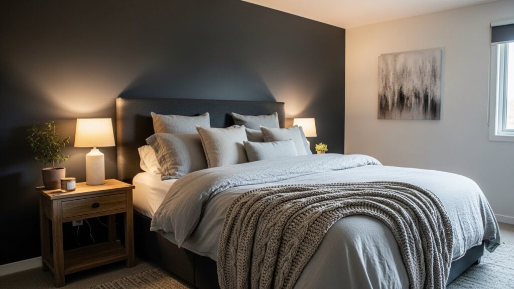 20 Striking Cozy Master Bedroom Dark Accent Wall Ideas That Still Feel Inviting