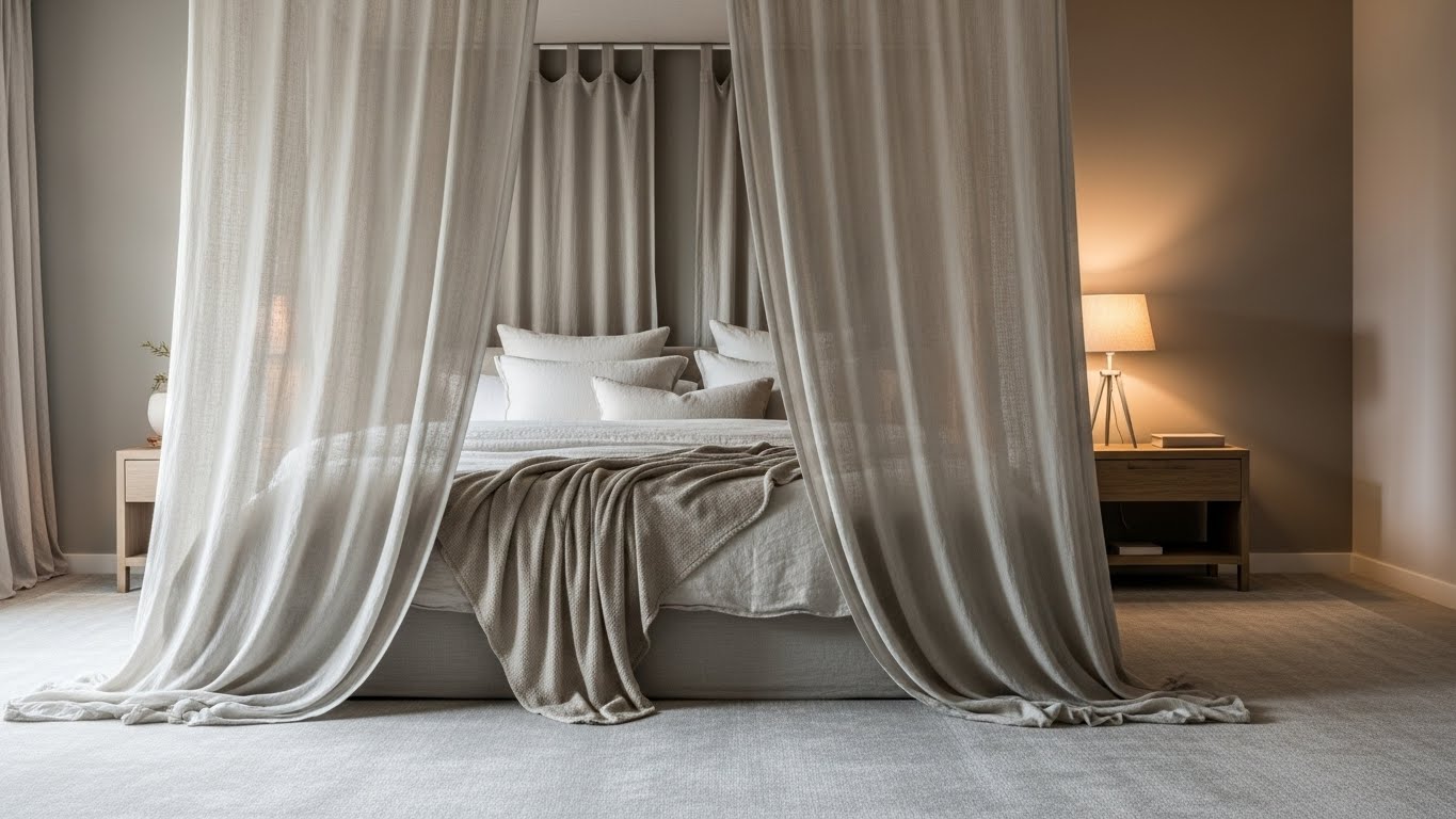 21 Elegant Cozy Master Bedroom Canopy & Drape Ideas That Feel Luxe & Cocooned