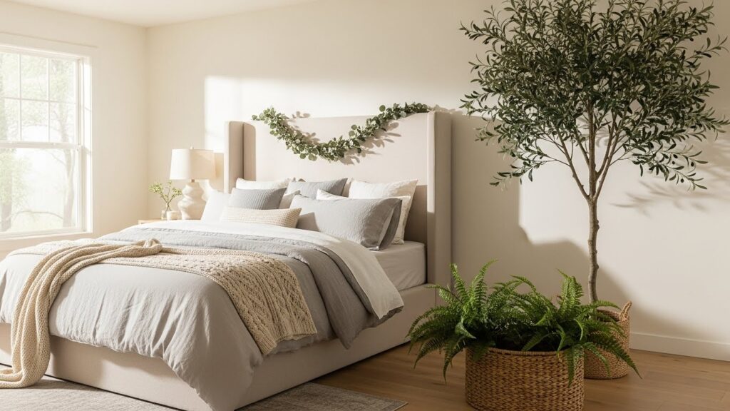 21 Low-Maintenance Cozy Master Bedroom Faux Greenery Ideas That Stay Lush & Easy