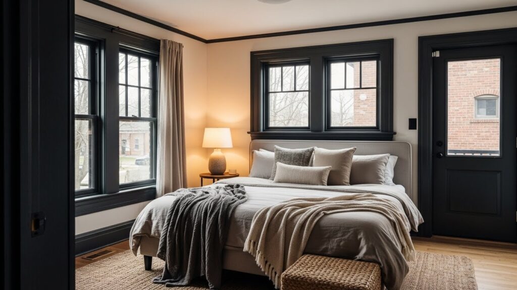 22 Cozy Bedroom Ideas with Dark Trim That Frame The Space Boldly