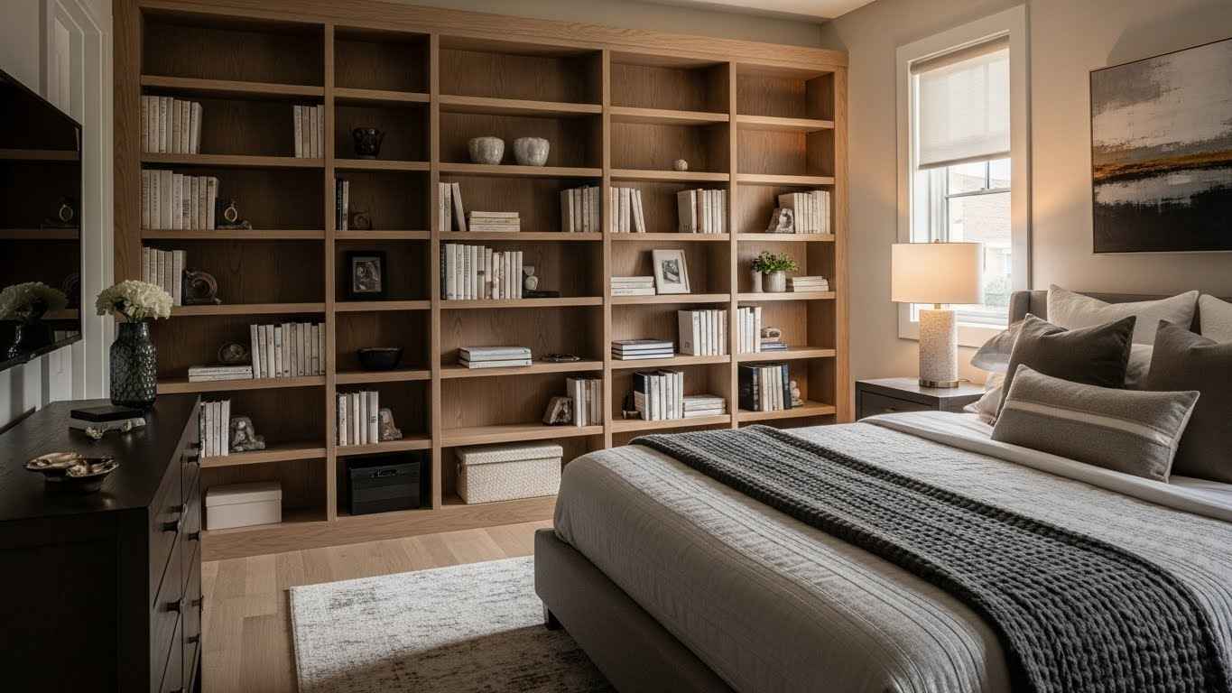 22 Inviting Cozy Master Bedroom Built-In Bookshelf Ideas That Merge Style & Function