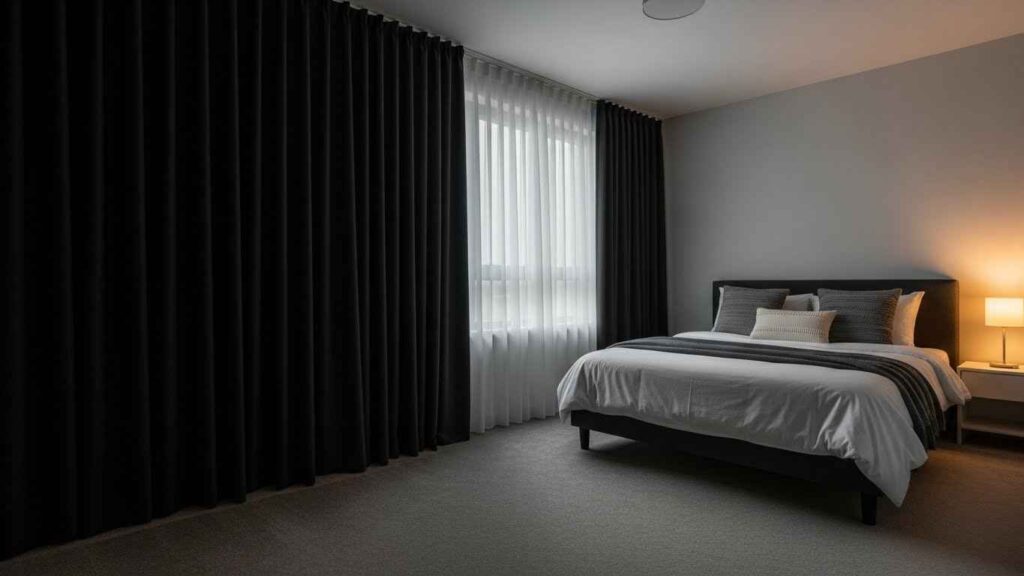 23 Cozy Bedroom Ideas with Blackout Curtains & Carpet That Guarantee Quiet & Comfort