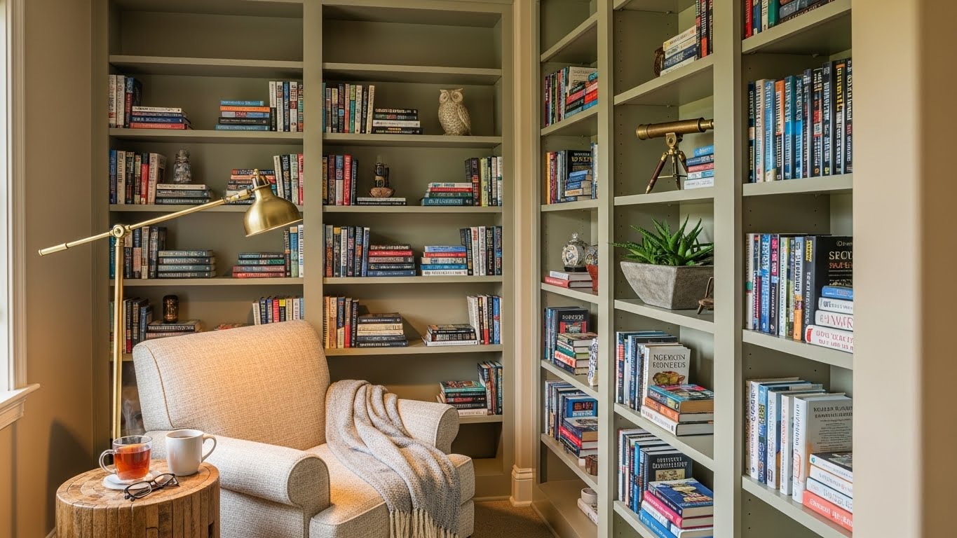 A Cozy Nook with Built-In Bookshelves