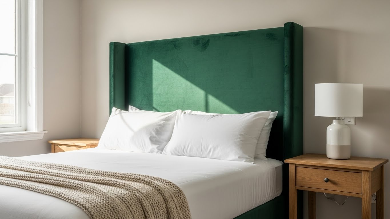 An Emerald Green Velvet Headboard