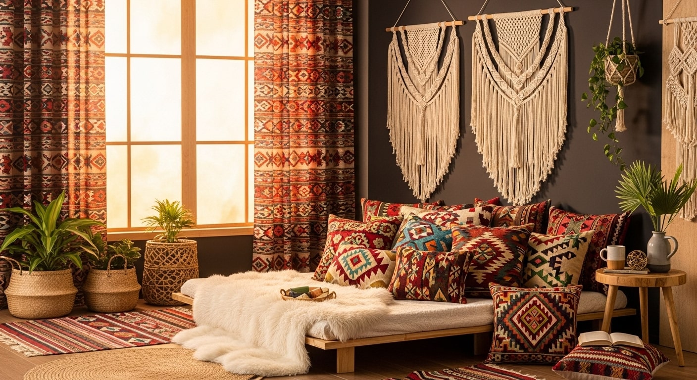 Blackout Curtains in a Boho Bedroom