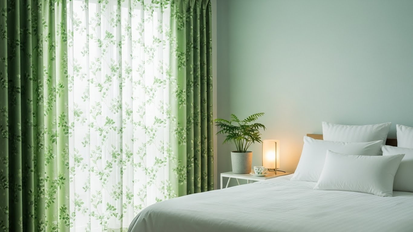 Botanical Print Sage Green Curtains