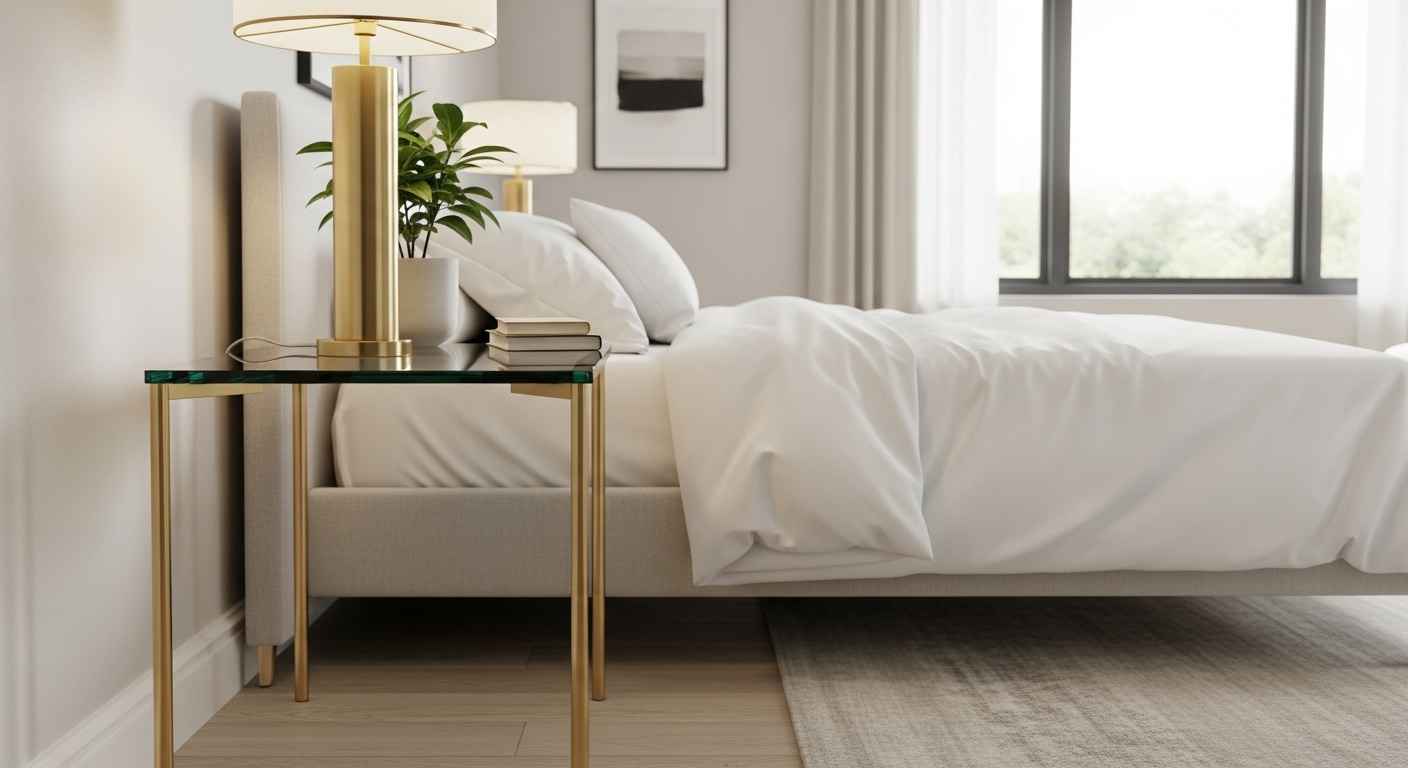 Brass and Glass Bedside Tables