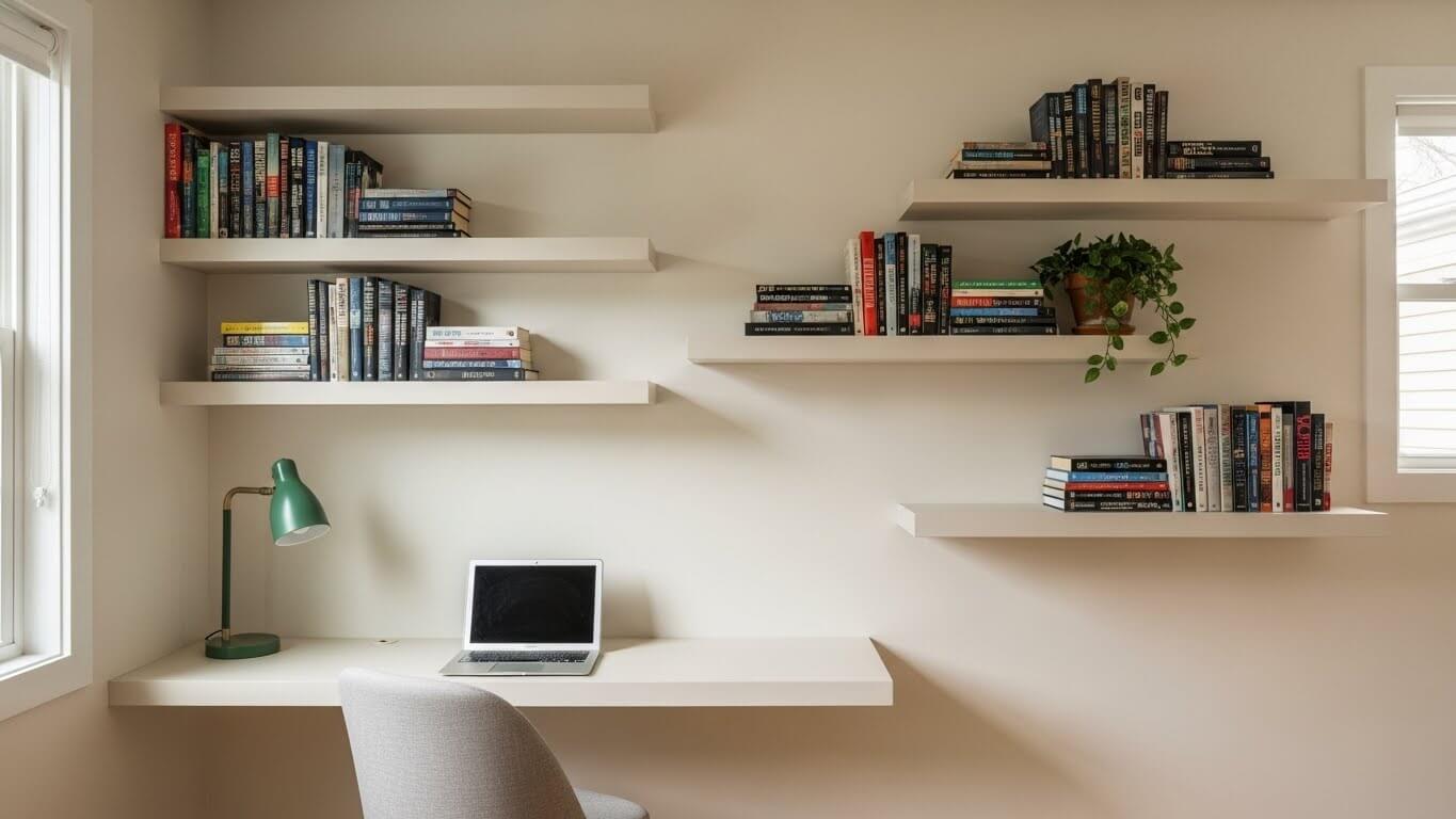 Built-In Floating Shelves Office