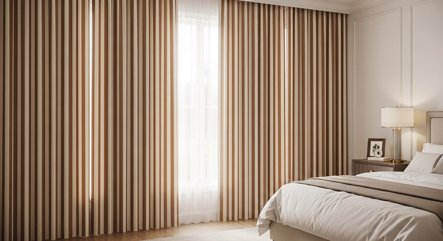 Caramel & Cream Striped Curtains