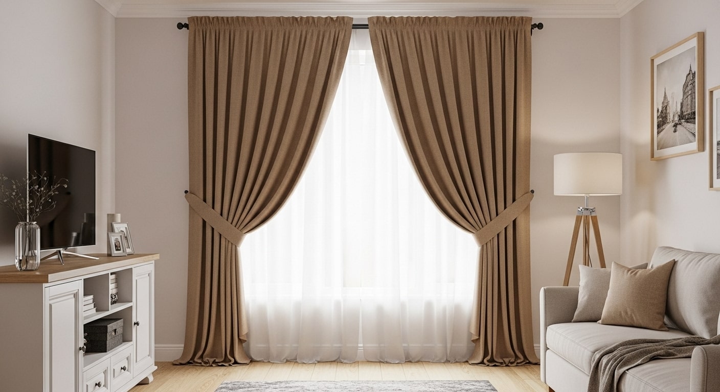 Caramel Curtains with Tie-Backs