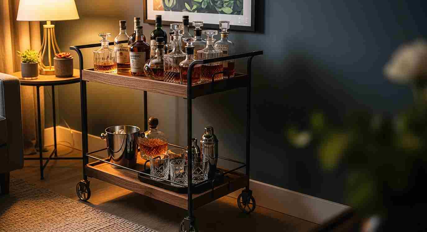 Dark Walnut Bar Cart Elegance