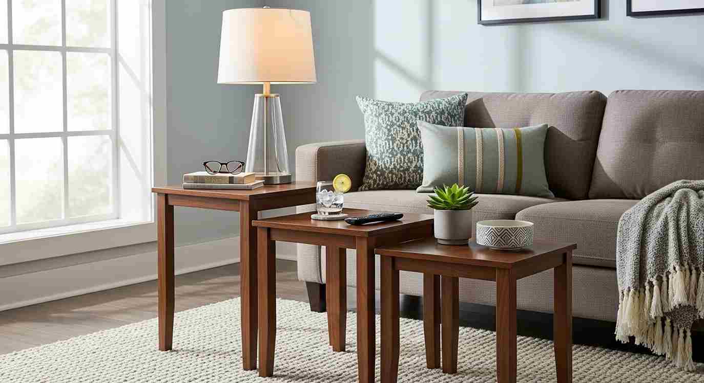 Dark Walnut Side Table Trio