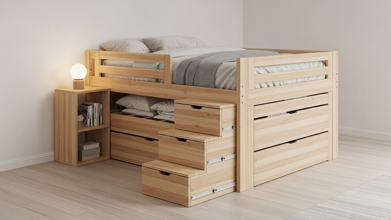 Elevated Bed with Storage Stairs