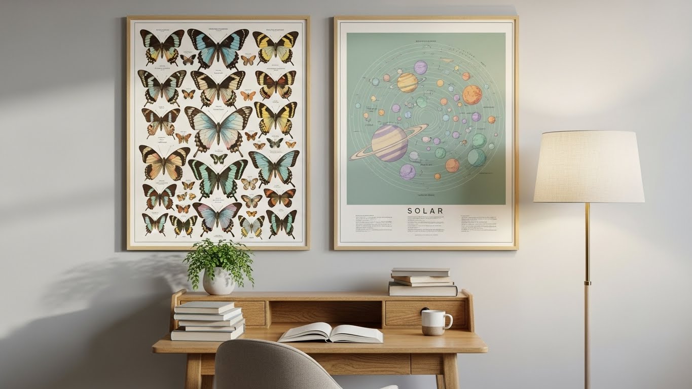 Framed Vintage-Style Educational Charts