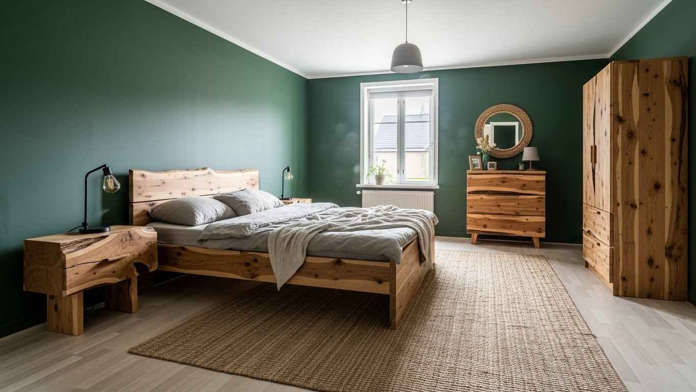 Hunter Green & Natural Wood