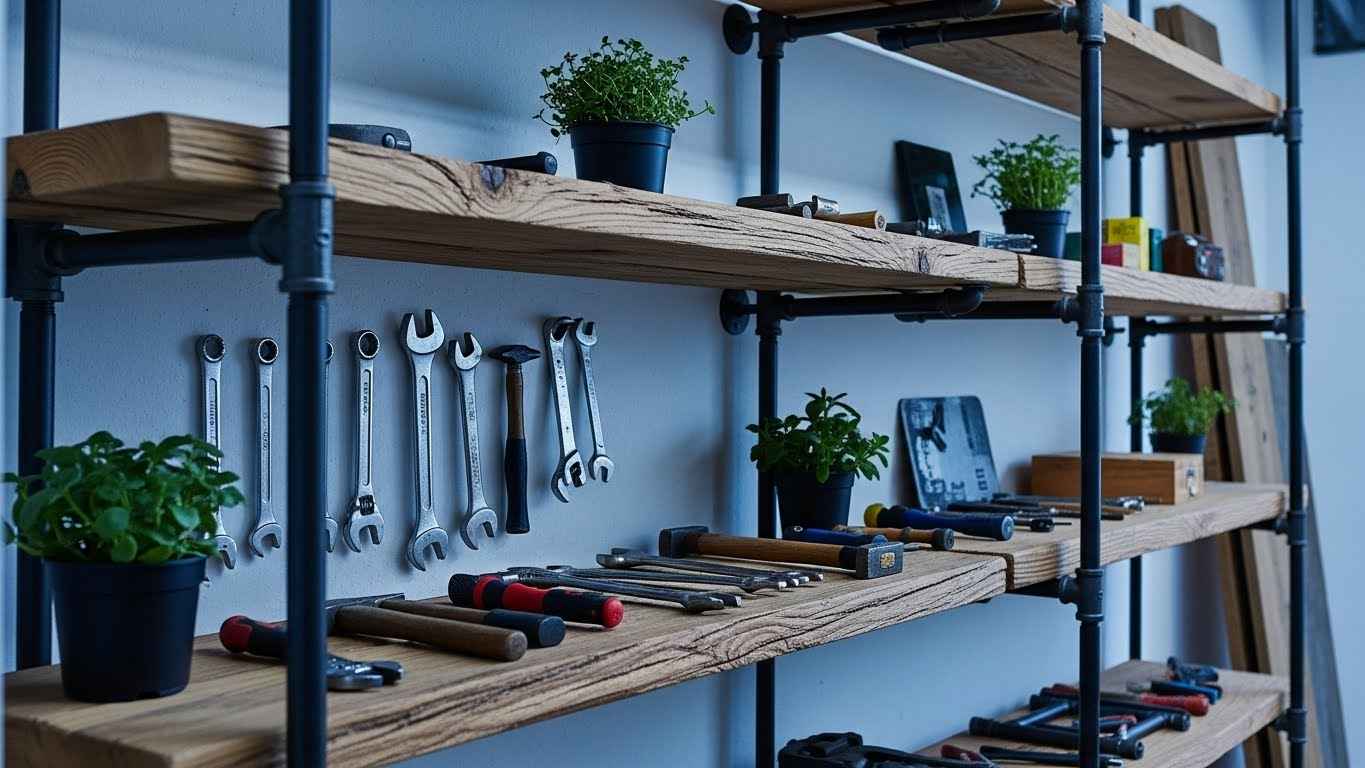 Industrial Pipe Shelving Alcove