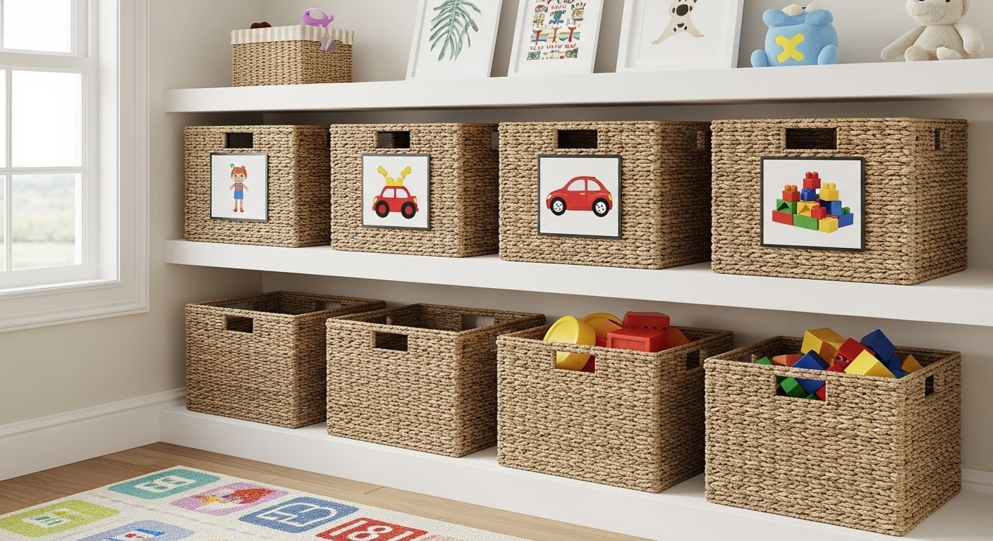 Labeled Baskets for Quick Clean-Up