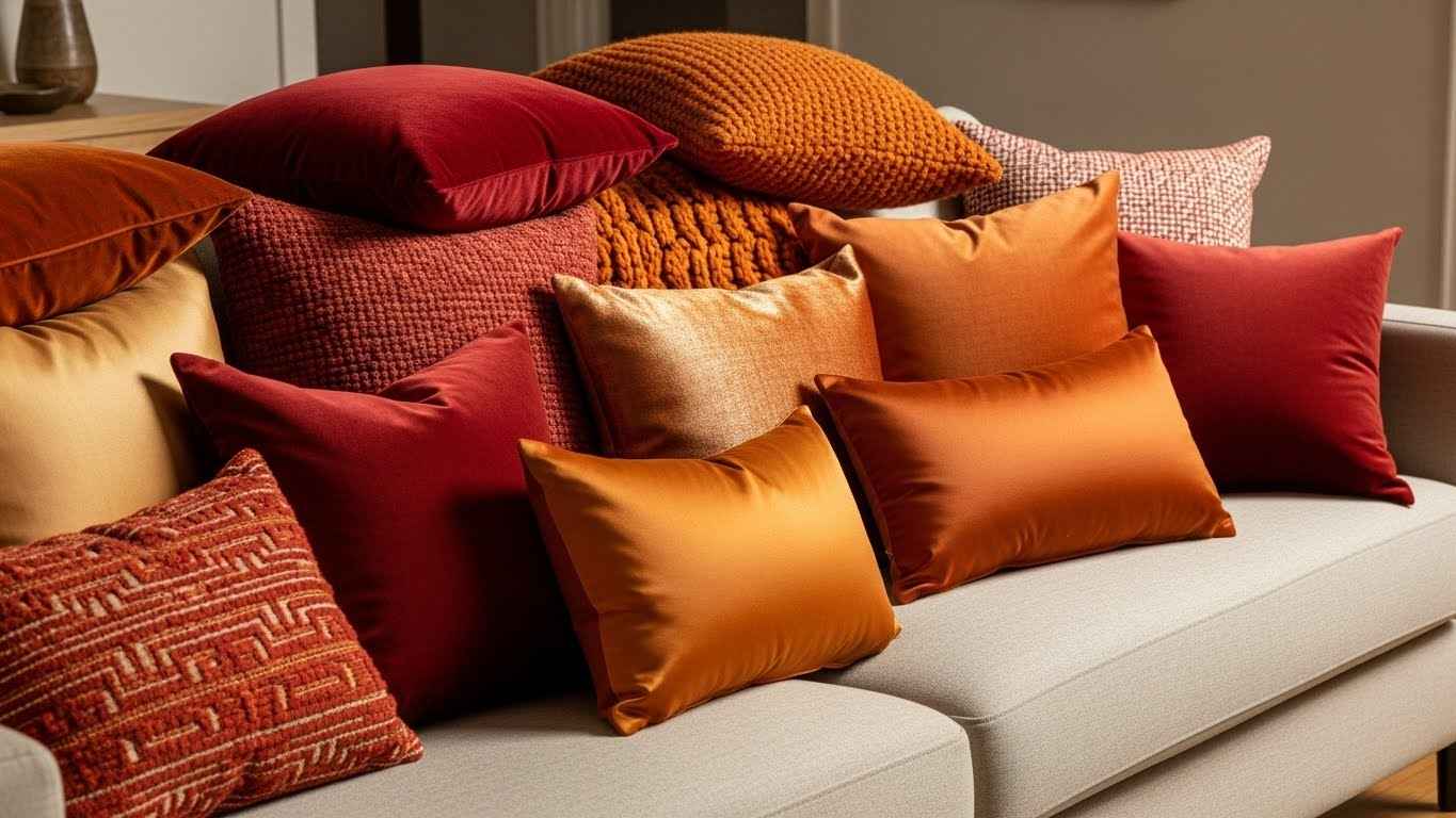 Layering Ruby and Amber Throw Pillows