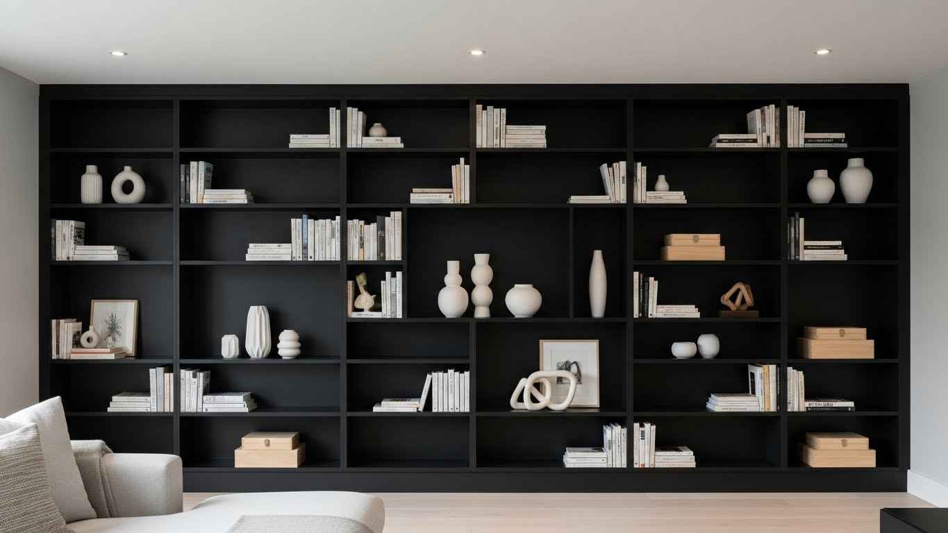 Midnight Black Built-In Bookshelves
