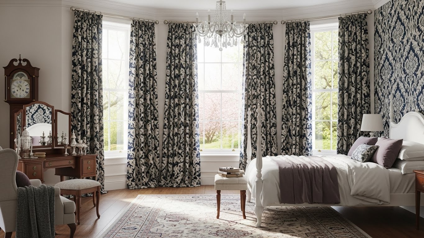 Navy & Cream Damask Pattern