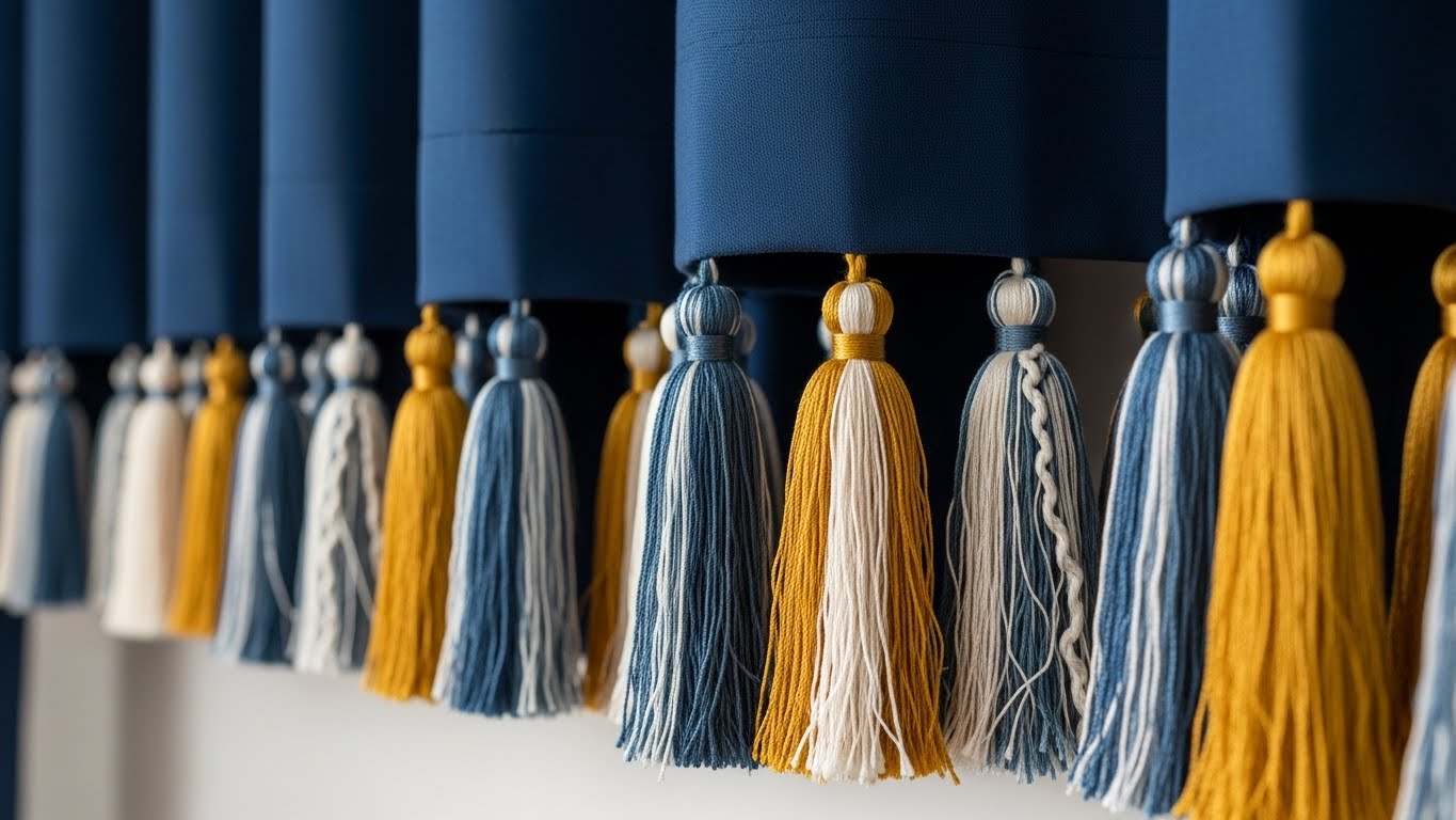 Navy Curtains with Tassel Trim