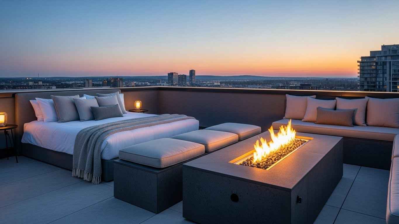 Rooftop Bedroom with a Fire Pit