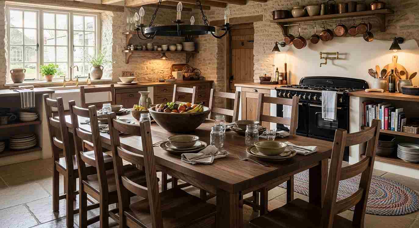 Rustic Dark Walnut Dining Set
