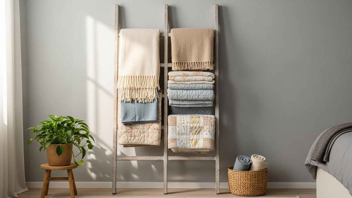 Rustic Ladder Blanket Rack