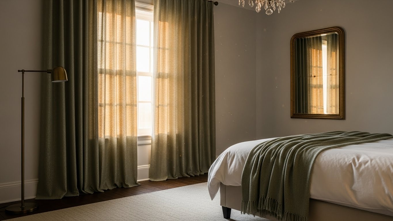 Sage Curtains with a Metallic Thread