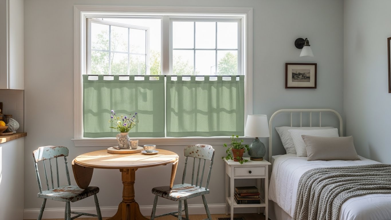 Sage Green Cafe Curtains for a Peek of Light