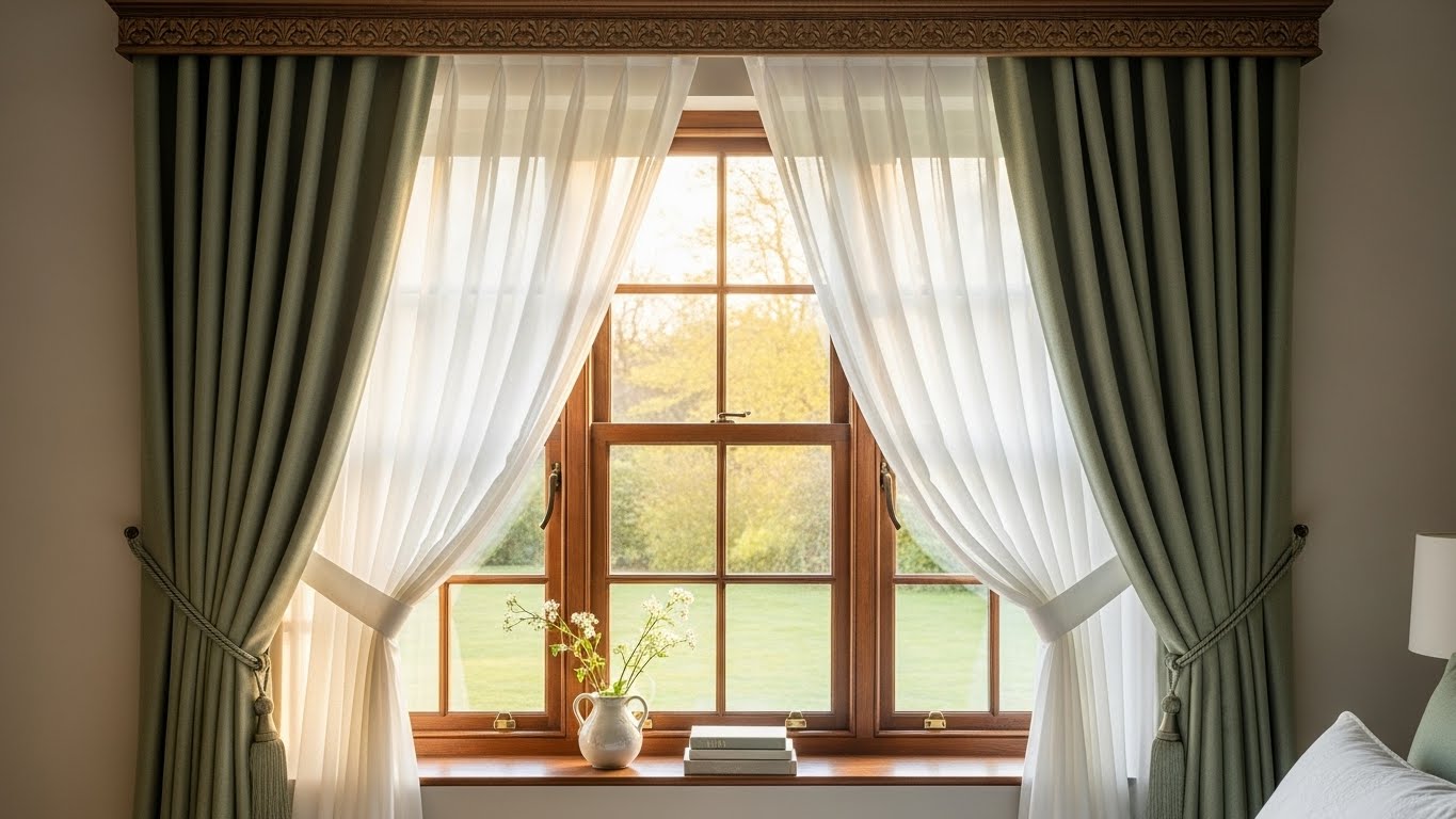 Sage Green Layered Curtain Look