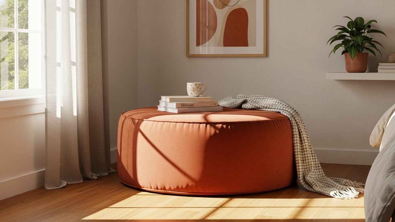 Soften Corners with a Velvet Floor Pouf