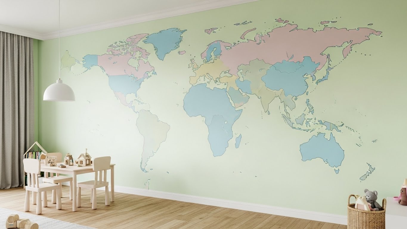 Subtle World Map Mural