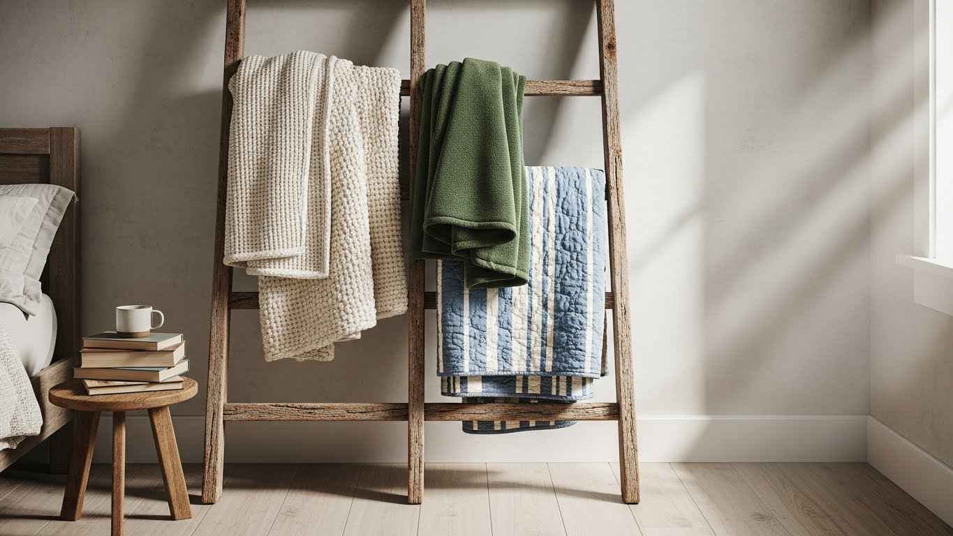 The Rustic Ladder Blanket Rack