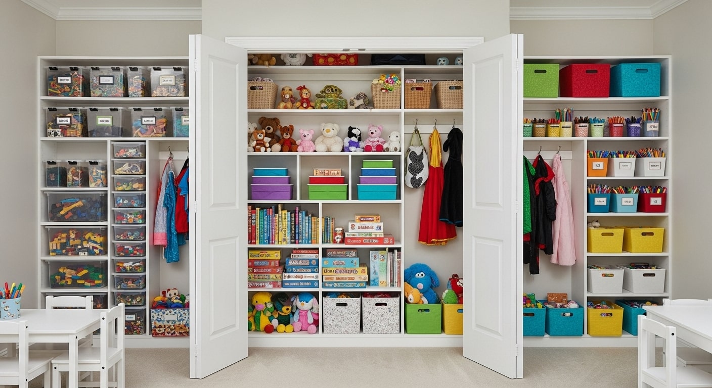 Utilizing Closet Space for Playroom Storage