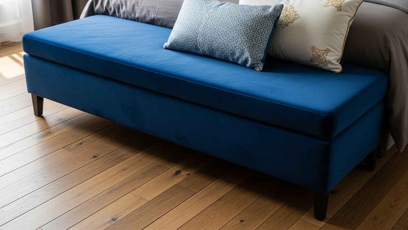 Velvet Bench Seating at the Foot of the Bed