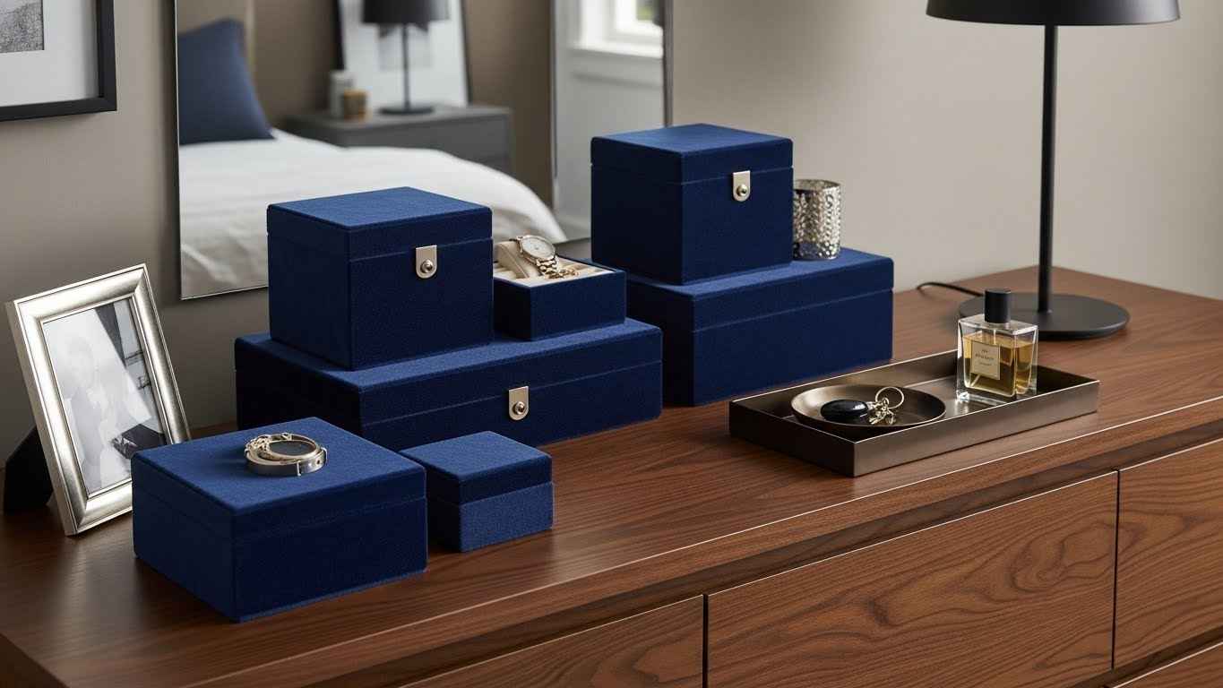 Velvet-Covered Storage Boxes & Trays