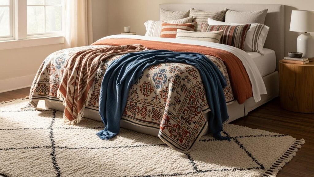 21 Globally-Inspired Cozy Master Bedroom Textile Ideas That Tell a Story & Stay Warm