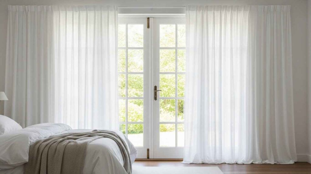 22 Elegant French-Door Bedroom Curtains That Frame The View & Extend The Room