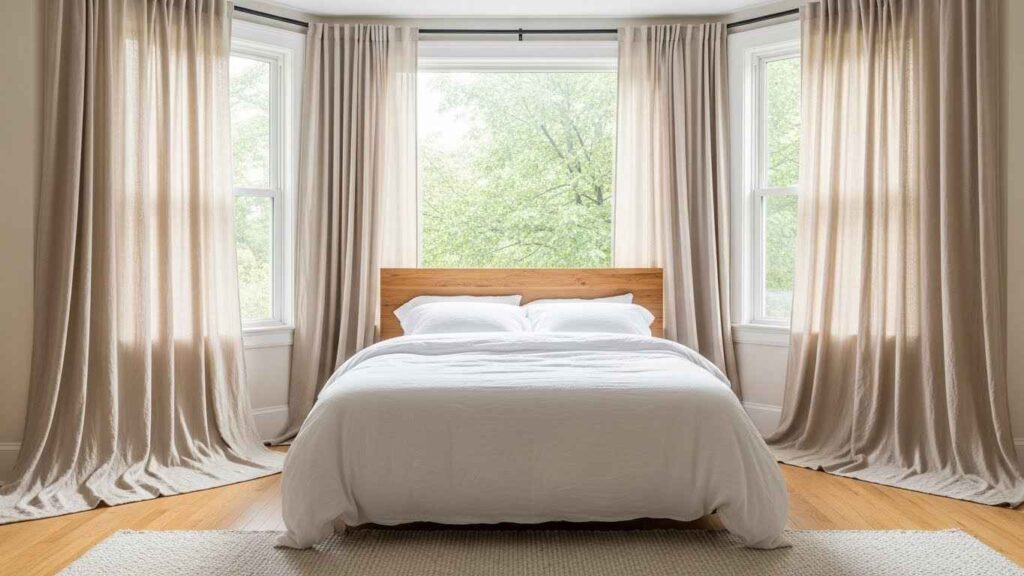 24 Elegant Bay-Window Bedroom Curtains That Flow With The Shape