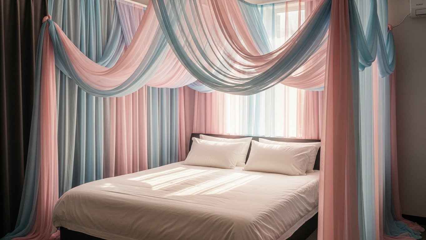 A Canopy of Sheer, Colorful Fabrics