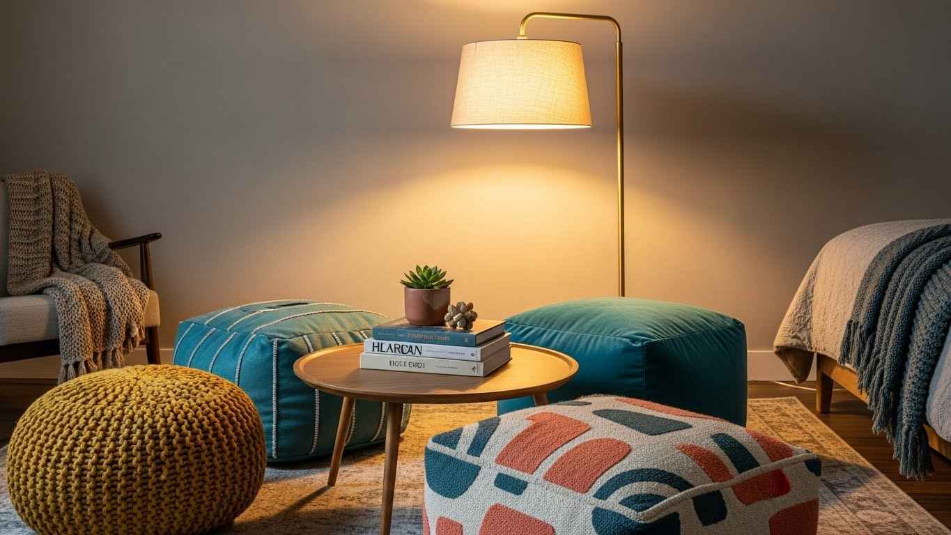 A Cozy Nook with Colorful Poufs