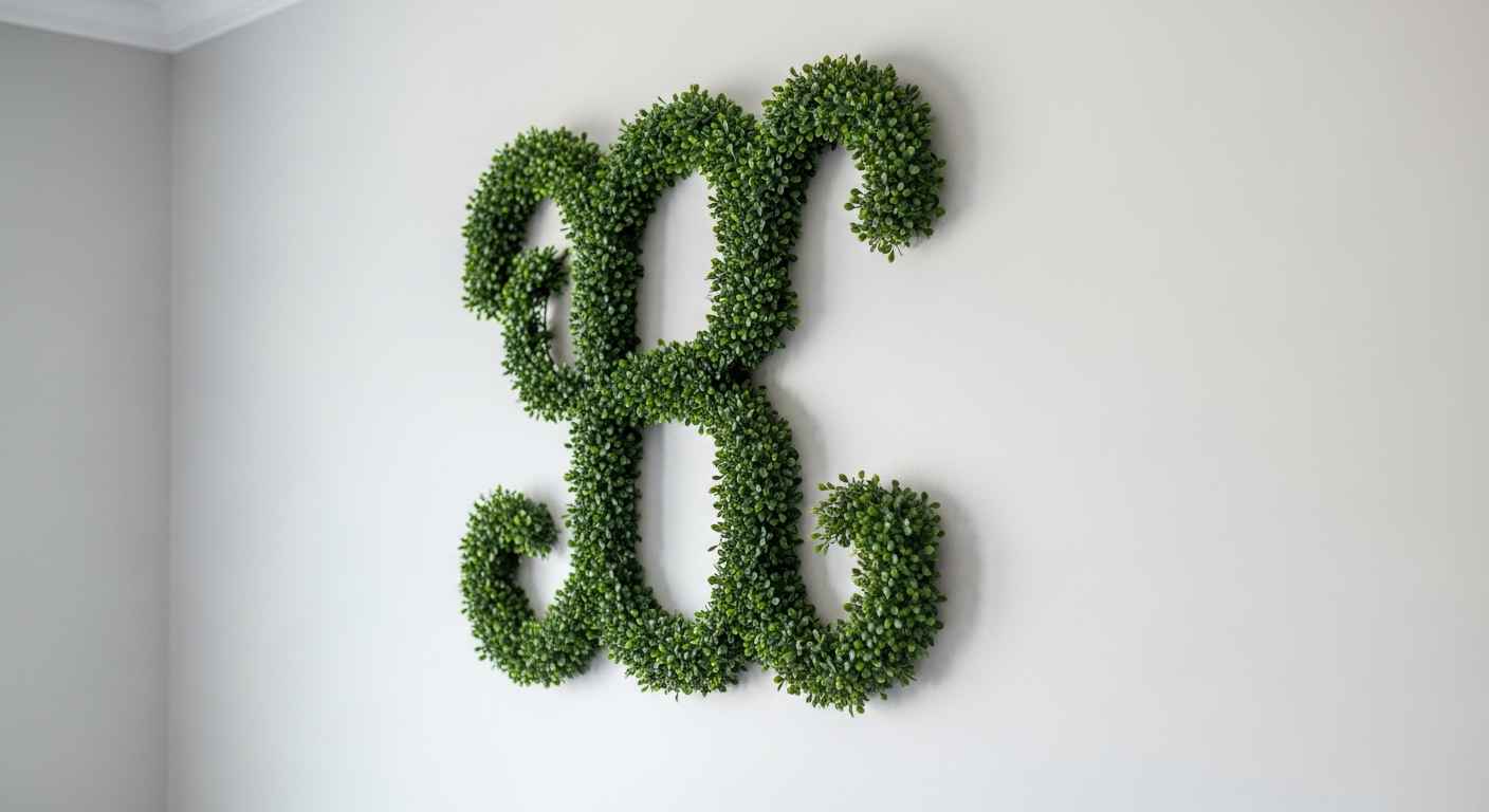 A Faux Boxwood Monogram on the Wall