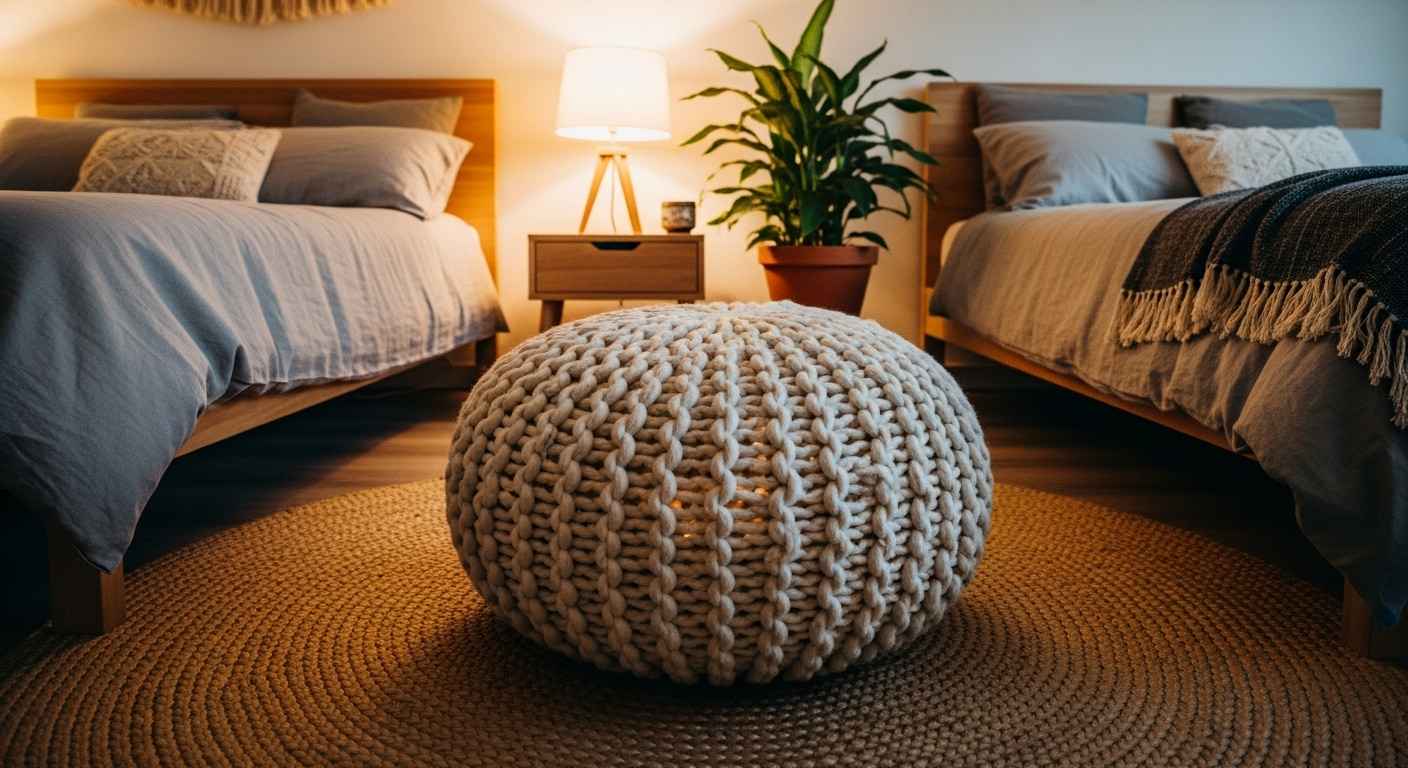 A Textured Knit Pouf