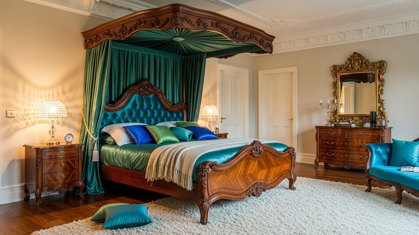 An Opulent Velvet-Upholstered Canopy Statement