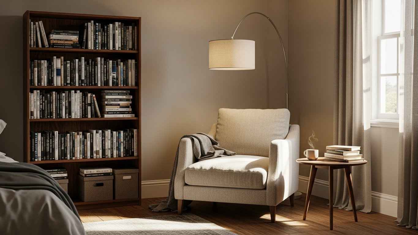 Cozy Reading Nook with Dark Wood