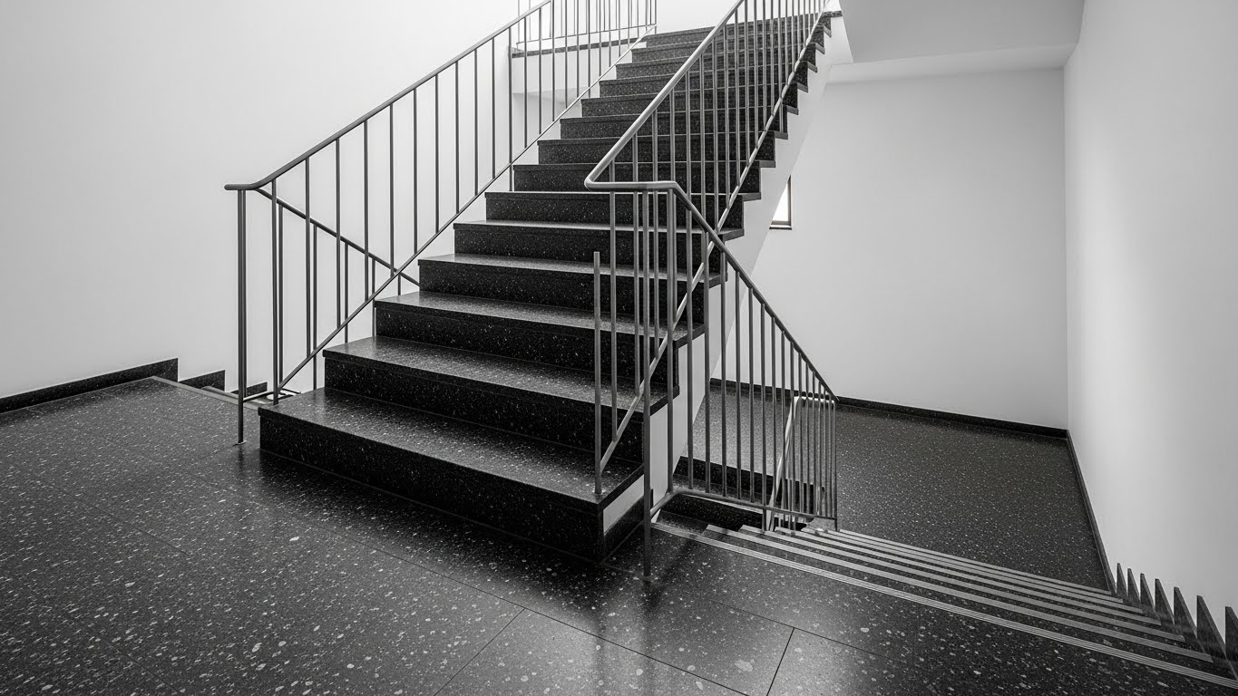Dark Terrazzo Stair Treads for a Seamless Look