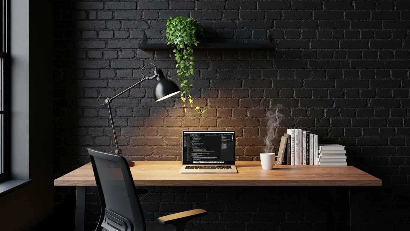 Exposed Brick in a Moody Home Office