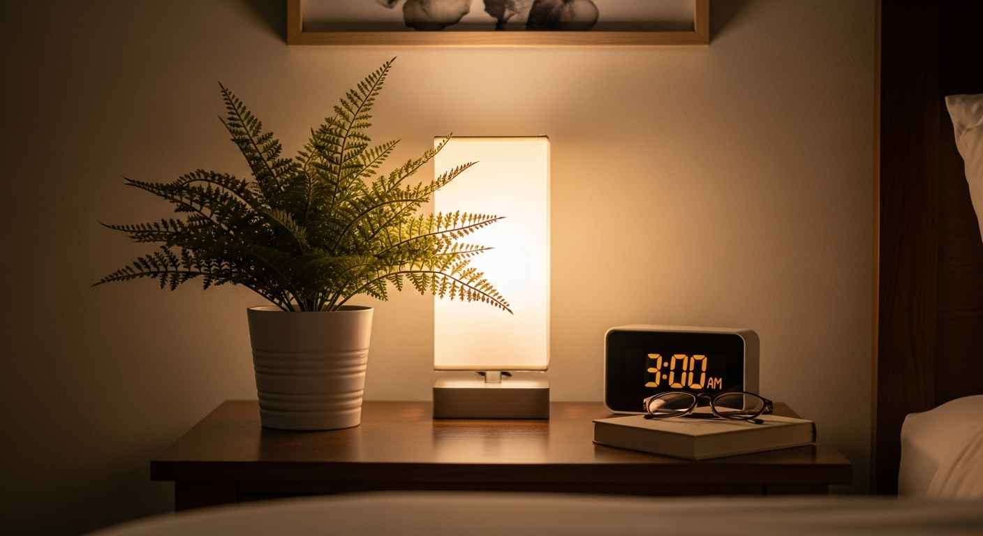 Faux Ferns for the Bedside Table